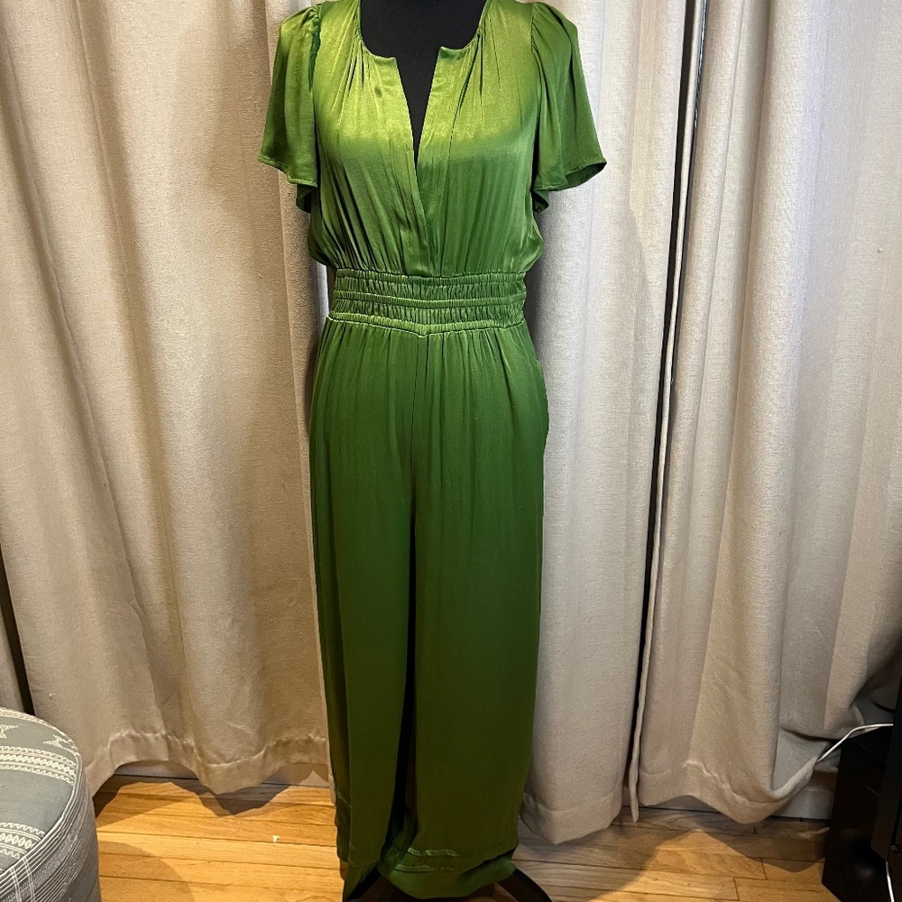 Free People Green Satin Wide Leg Jumpsuit Size S
